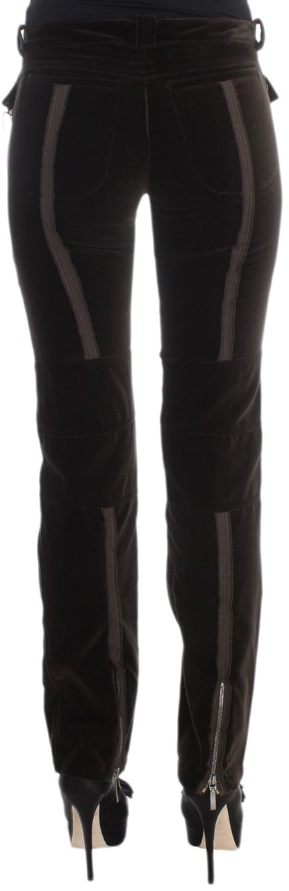 Ermanno Scervino Brown Cotton Velvet Zippers Slim Fit Pants Bruin