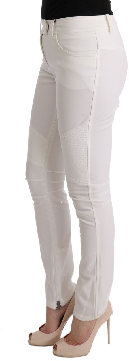 Ermanno Scervino White Cotton Slim Fit Casual Pants Wit