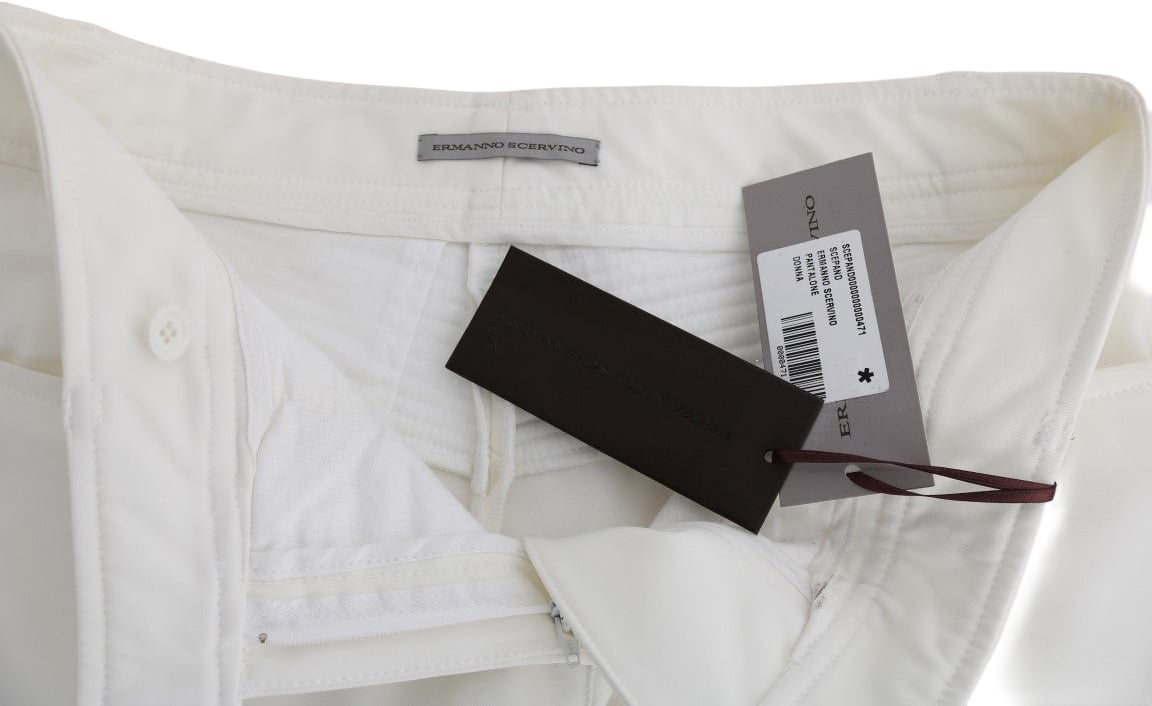 Ermanno Scervino White Cotton Slim Fit Casual Pants Wit