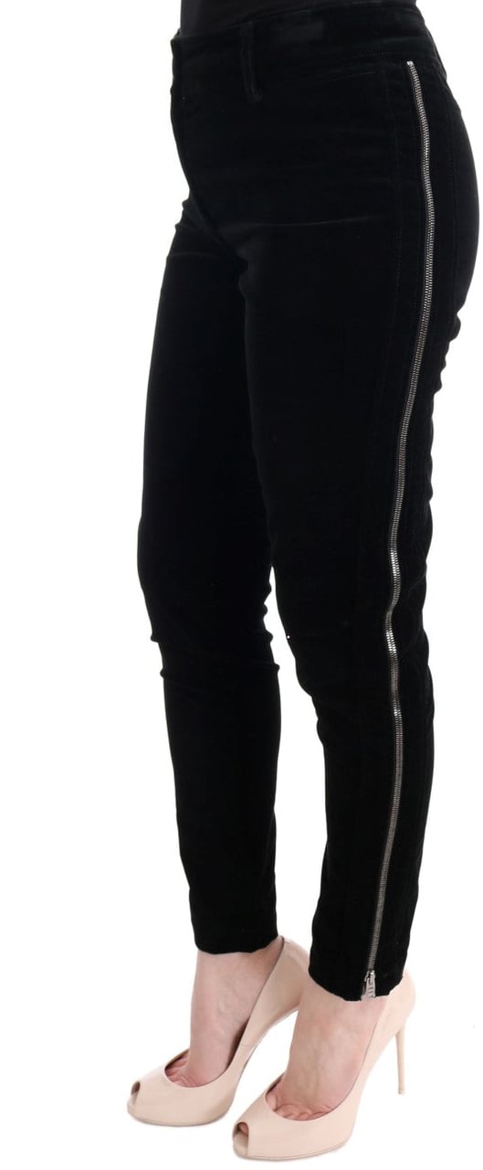 Ermanno Scervino Black Viscose Blend Velvet Cropped Pants Zwart