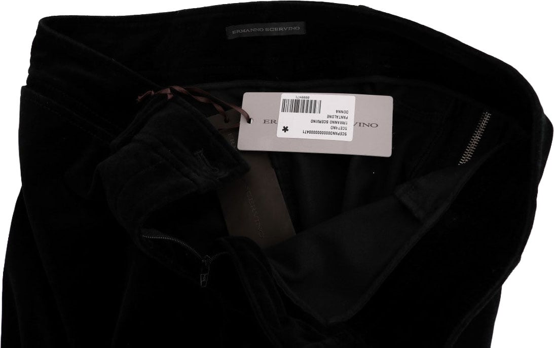 Ermanno Scervino Black Viscose Blend Velvet Cropped Pants Zwart
