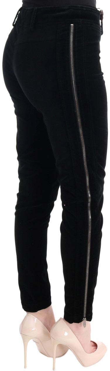 Ermanno Scervino Black Viscose Blend Velvet Cropped Pants Zwart