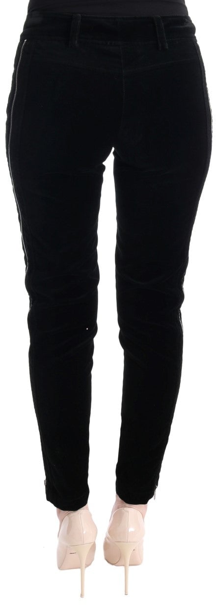 Ermanno Scervino Black Viscose Blend Velvet Cropped Pants Zwart