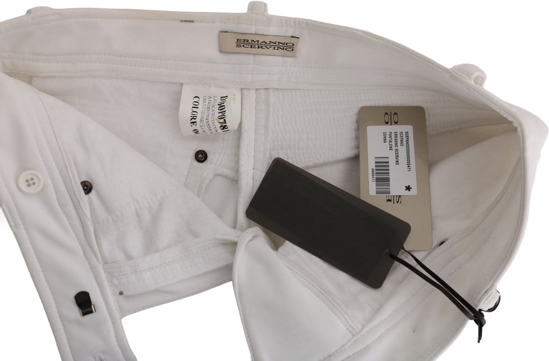 Ermanno Scervino White Cotton Slim Fit Casual Pants Wit