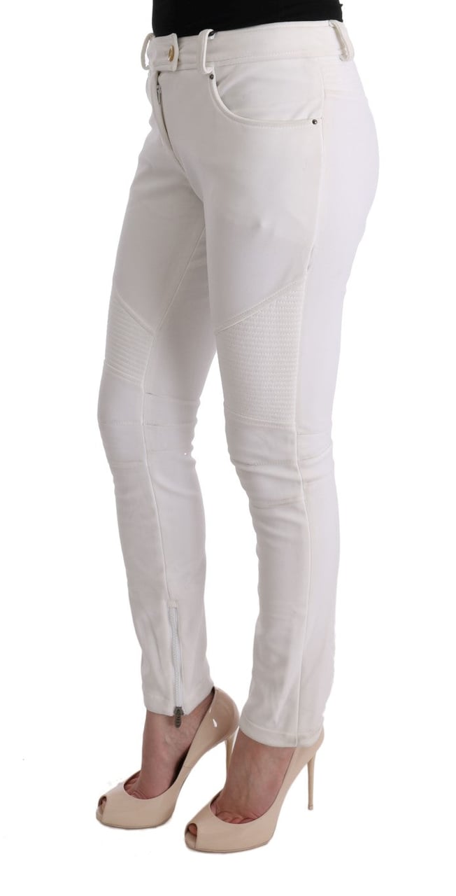 Ermanno Scervino White Cotton Slim Fit Casual Pants Wit