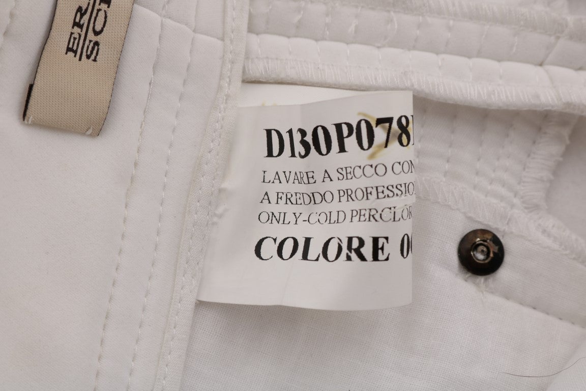 Ermanno Scervino White Cotton Slim Fit Casual Pants Wit