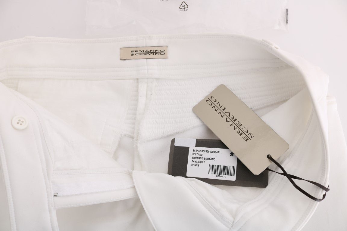 Ermanno Scervino White Cotton Slim Fit Casual Pants Wit