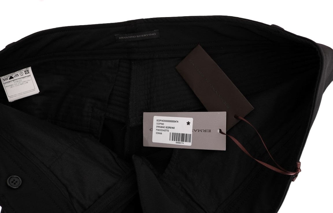 Ermanno Scervino Black Cotton Slim Fit Casual Pants Zwart