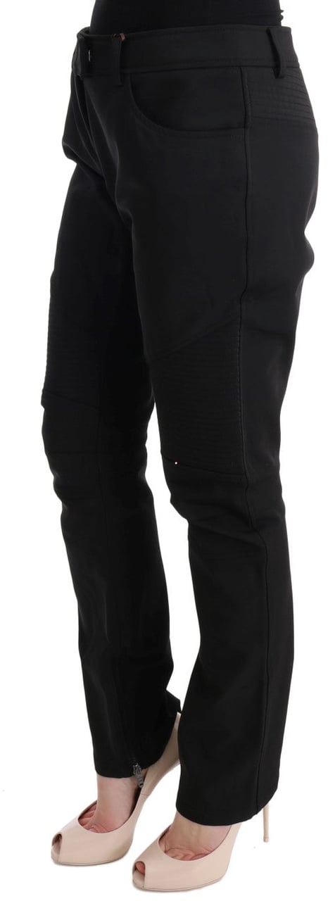 Ermanno Scervino Black Cotton Slim Fit Casual Pants Zwart