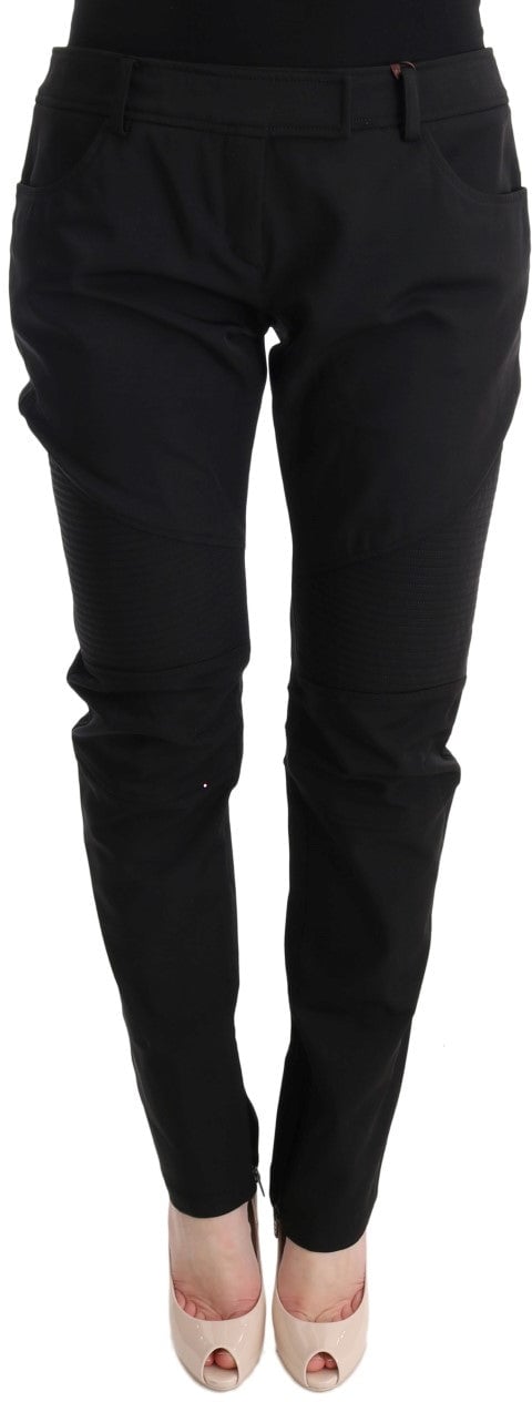 Ermanno Scervino Black Cotton Slim Fit Casual Pants Zwart
