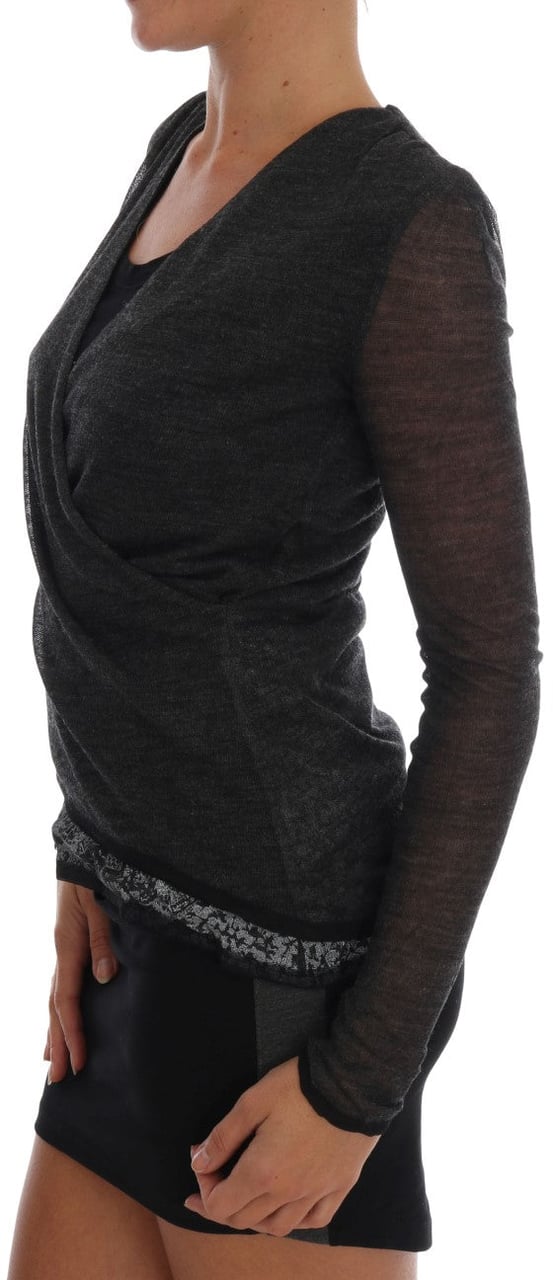 Ermanno Scervino Gray Wool Lace Top Long Sleeved T-shirt Paars