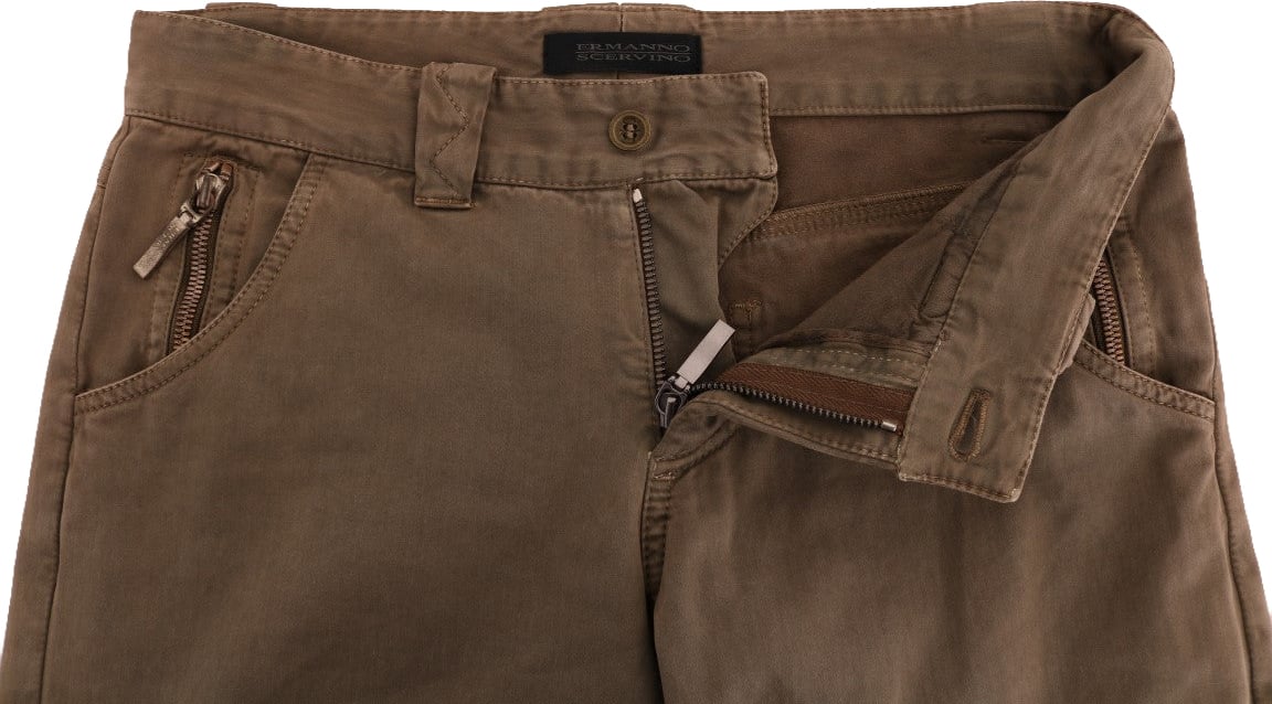 Ermanno Scervino Brown Cotton Casual Slim Fit Pants Beige