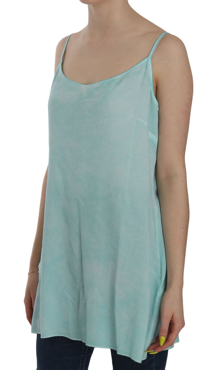 Ermanno Scervino Blue Sleeveless Spaghetti Dress Blouse Blauw