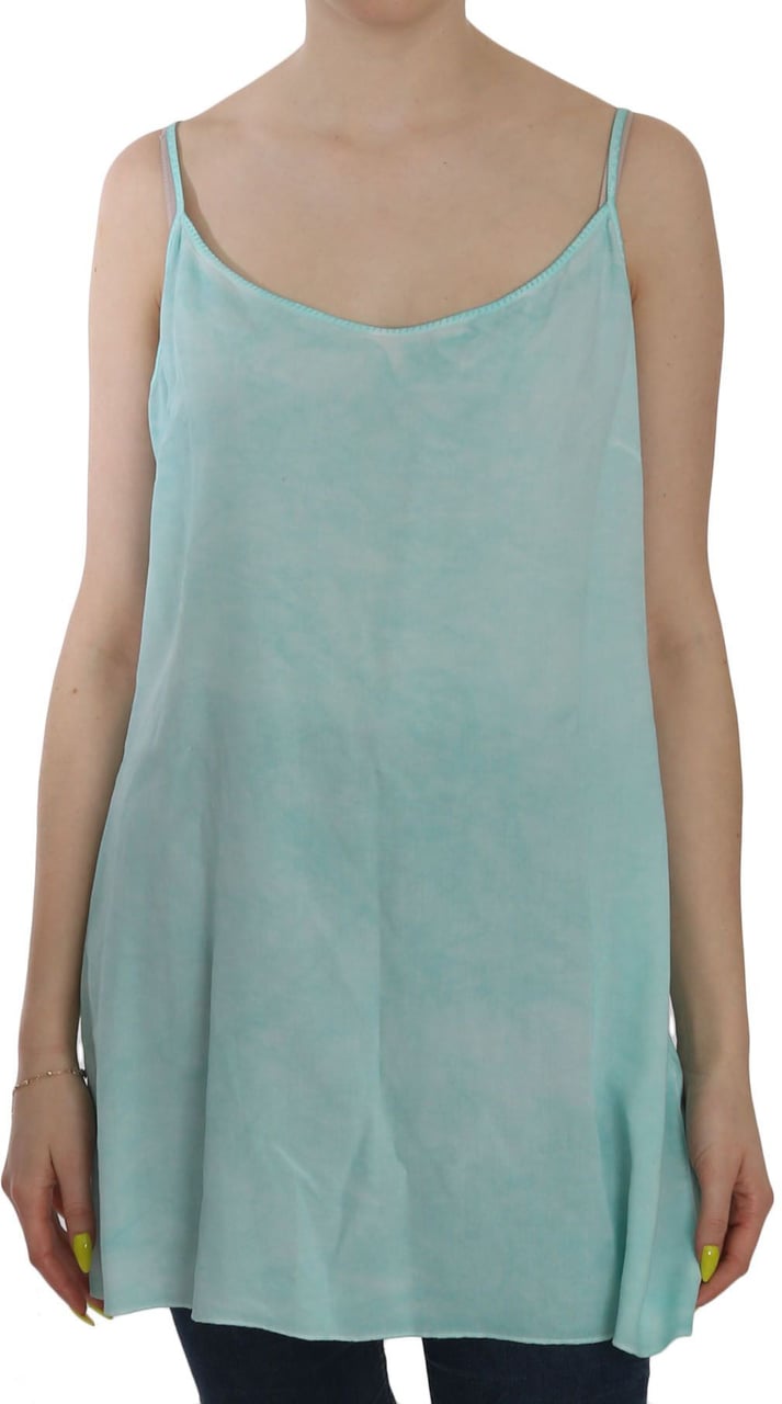Ermanno Scervino Blue Sleeveless Spaghetti Dress Blouse Blauw