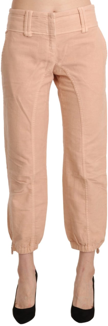 Ermanno Scervino Beige Mid Waist Cropped Cotton Trouser Pants Zwart
