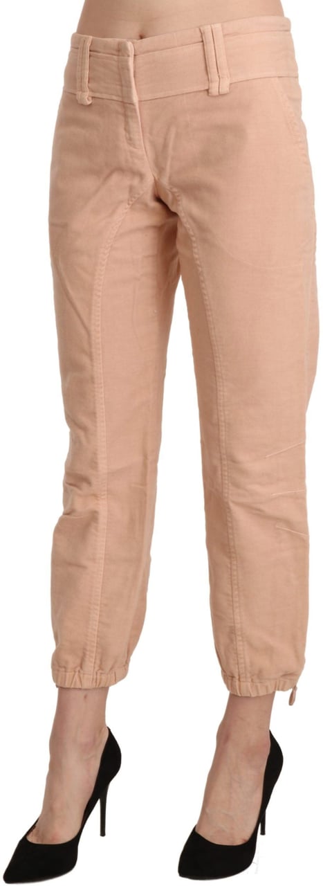 Ermanno Scervino Beige Mid Waist Cropped Cotton Trouser Pants Zwart