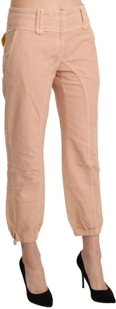 Ermanno Scervino Beige Mid Waist Cropped Cotton Trouser Pants Zwart