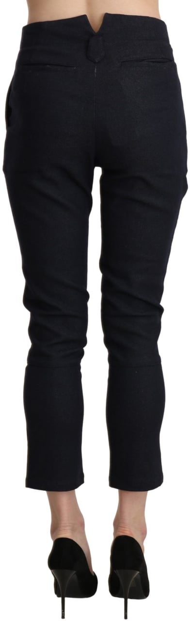 Ermanno Scervino Black High Waist Capri Cropped Cotton Pants Zwart
