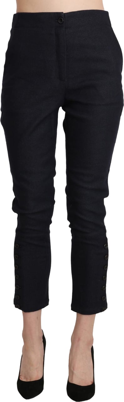 Ermanno Scervino Black High Waist Capri Cropped Cotton Pants Zwart