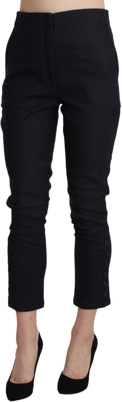 Ermanno Scervino Black High Waist Capri Cropped Cotton Pants Zwart