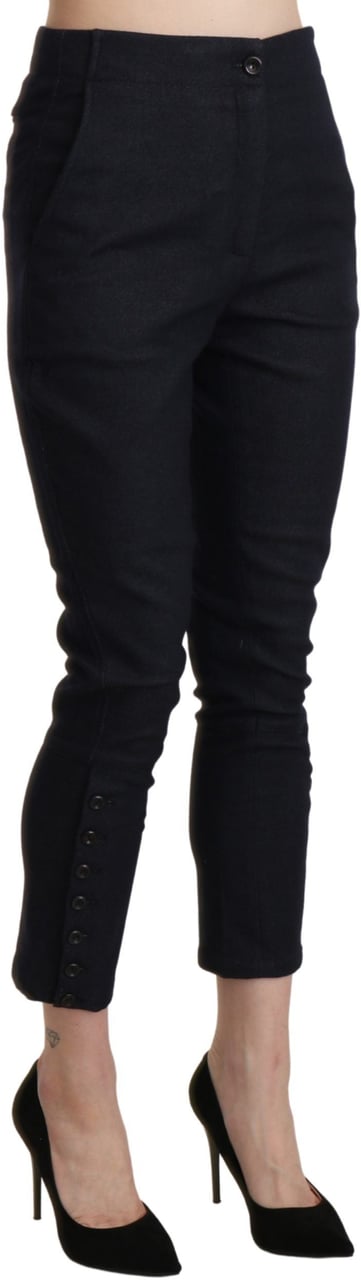 Ermanno Scervino Black High Waist Capri Cropped Cotton Pants Zwart
