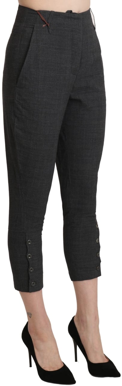 Ermanno Scervino Gray High Waist Capri Cropped Cotton Pants Zwart