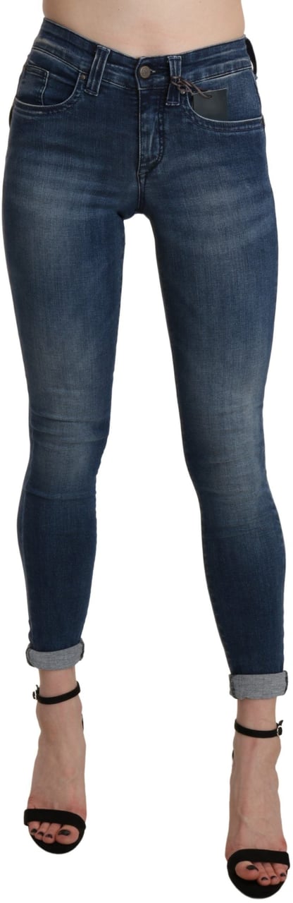 Ermanno Scervino Blue Washed High Waist Skinny Cropped Cotton Jeans Blauw