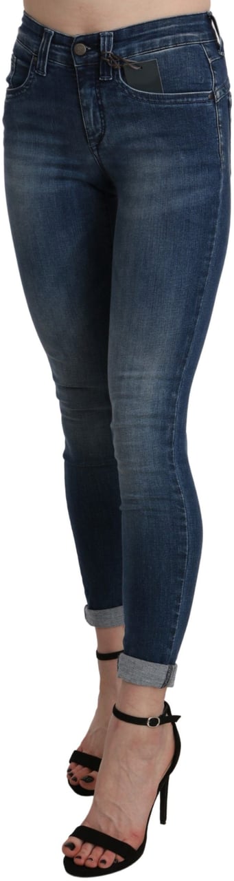 Ermanno Scervino Blue Washed High Waist Skinny Cropped Cotton Jeans Blauw