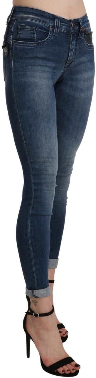 Ermanno Scervino Blue Washed High Waist Skinny Cropped Cotton Jeans Blauw