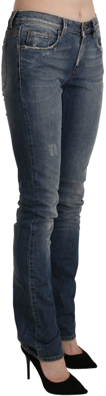Ermanno Scervino Blue Washed Mid Waist Skinny Denim Jeans Blauw