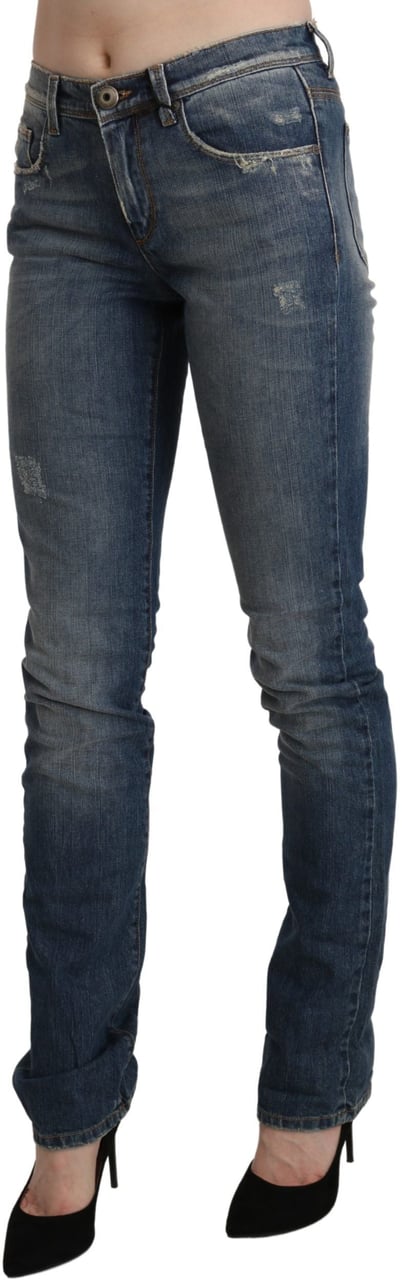 Ermanno Scervino Blue Washed Mid Waist Skinny Denim Jeans Blauw