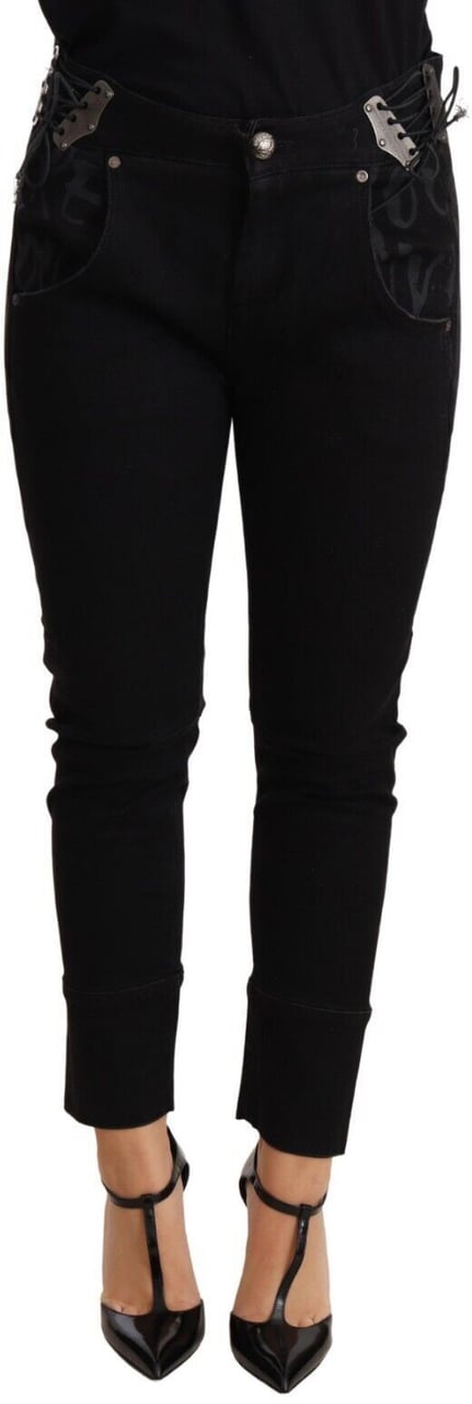 Ermanno Scervino Black Low Waist Skinny Slim Trouser Cotton Jeans Zwart