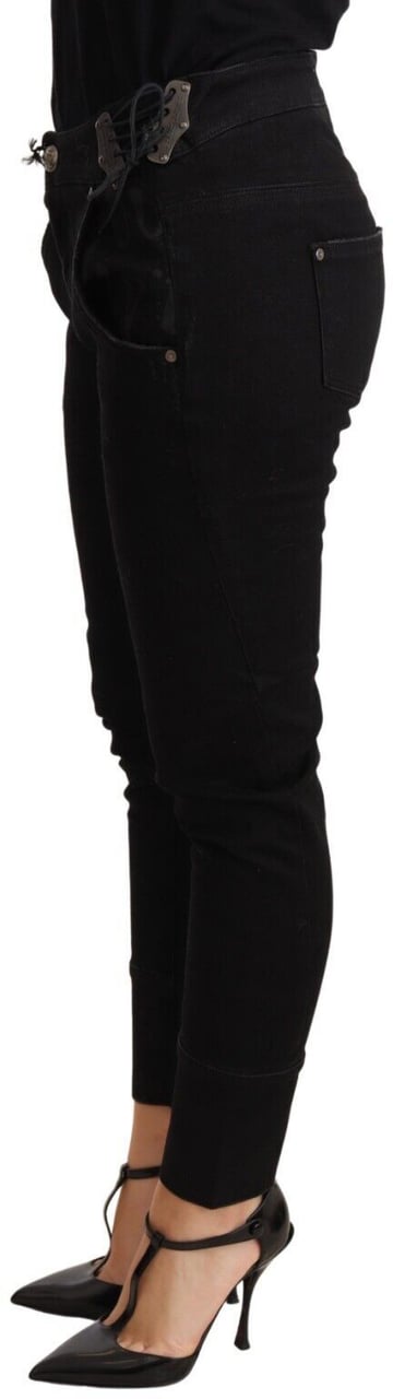 Ermanno Scervino Black Low Waist Skinny Slim Trouser Cotton Jeans Zwart