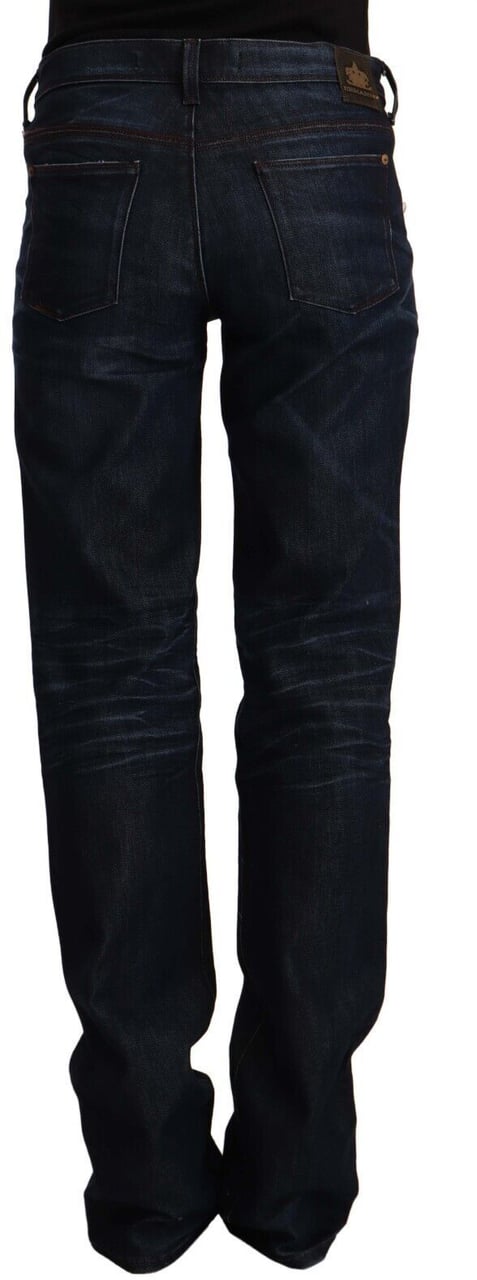 Ermanno Scervino Dark Blue Mid Waist Cotton Denim Straight Jeans Blauw