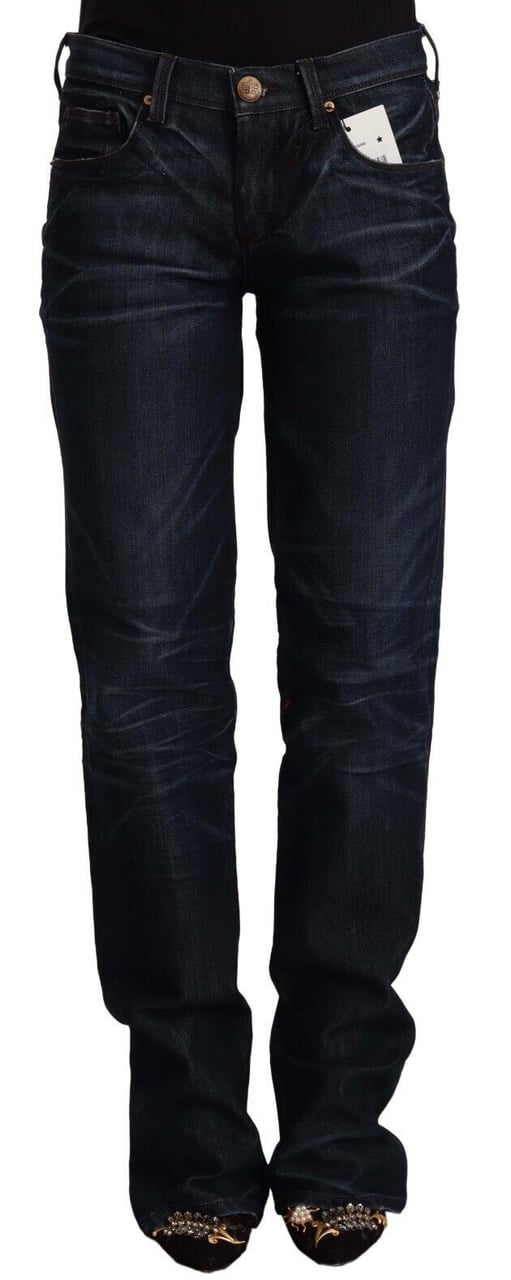 Ermanno Scervino Dark Blue Mid Waist Cotton Denim Straight Jeans Blauw