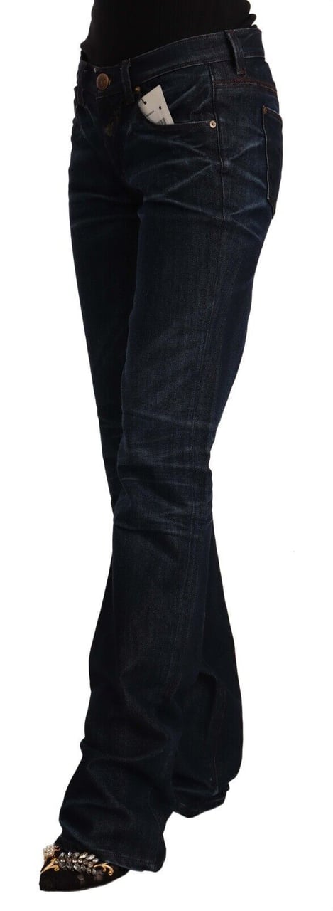 Ermanno Scervino Dark Blue Mid Waist Cotton Denim Straight Jeans Blauw