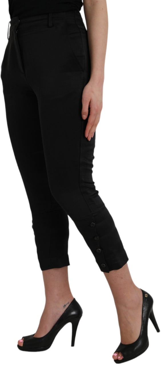 Ermanno Scervino Black High Waist Capri Cropped Pants Zwart