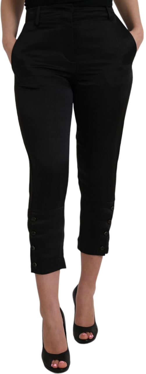 Ermanno Scervino Black High Waist Capri Cropped Pants Zwart