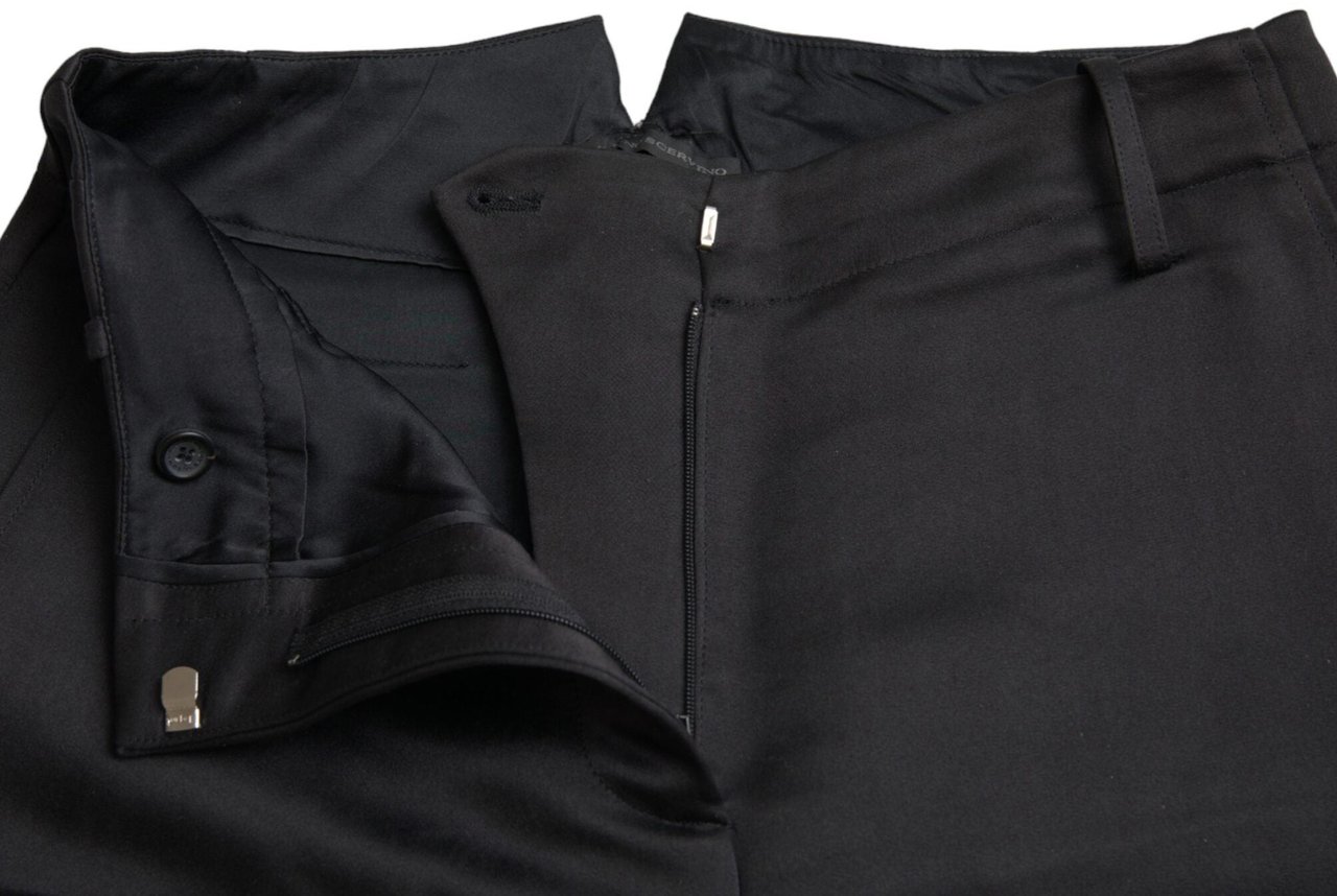 Ermanno Scervino Black High Waist Capri Cropped Pants Zwart