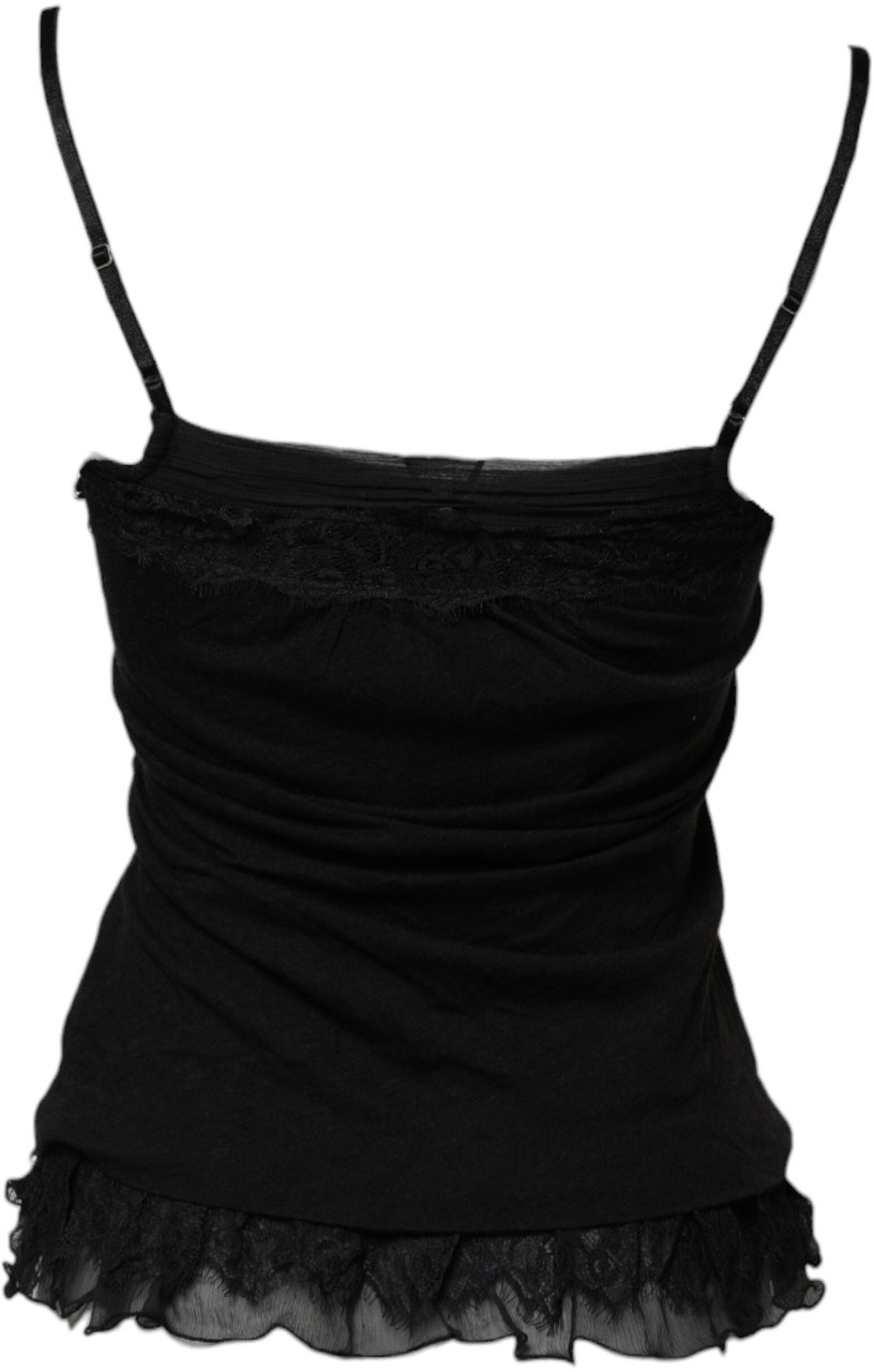Ermanno Scervino Scervino Street Black Wool Sleeveless Square Neck Tank Top Zwart
