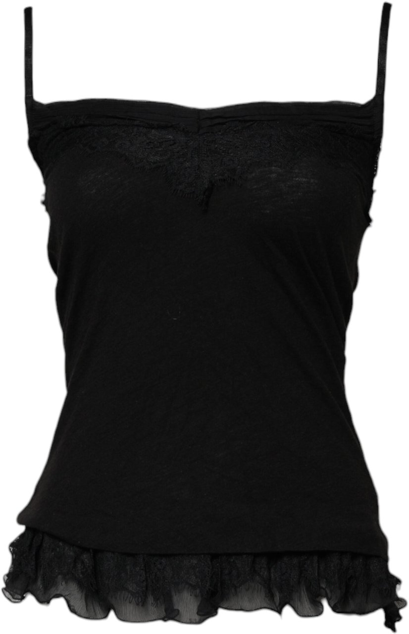 Ermanno Scervino Scervino Street Black Wool Sleeveless Square Neck Tank Top Zwart