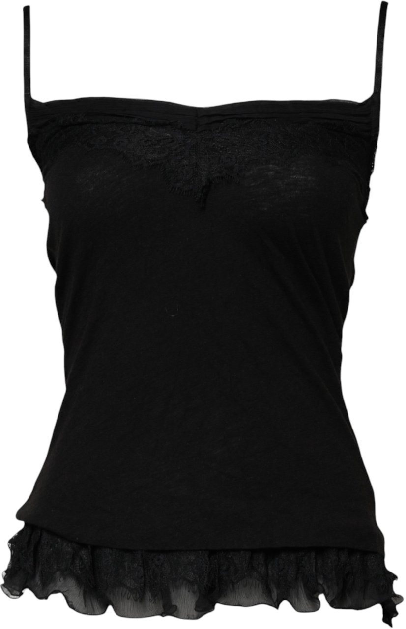 Ermanno Scervino Scervino Street Black Wool Sleeveless Square Neck Tank Top Zwart