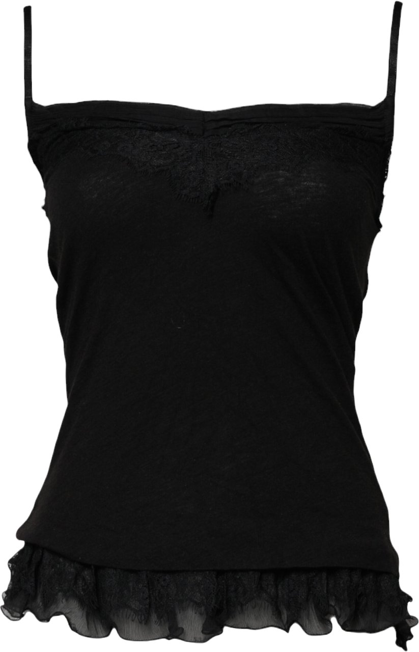 Ermanno Scervino Scervino Street Black Wool Sleeveless Square Neck Tank Top Zwart