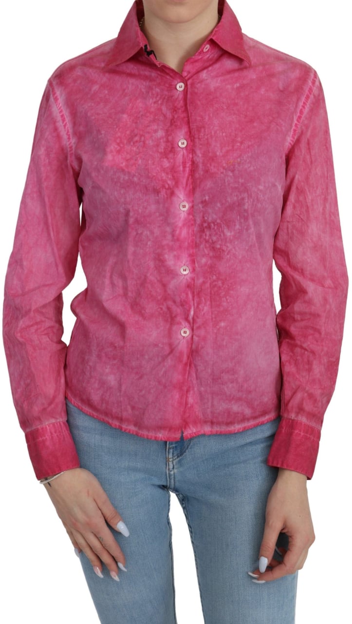 Ermanno Scervino Pink Collared Long Sleeve Shirt Blouse Top Roze