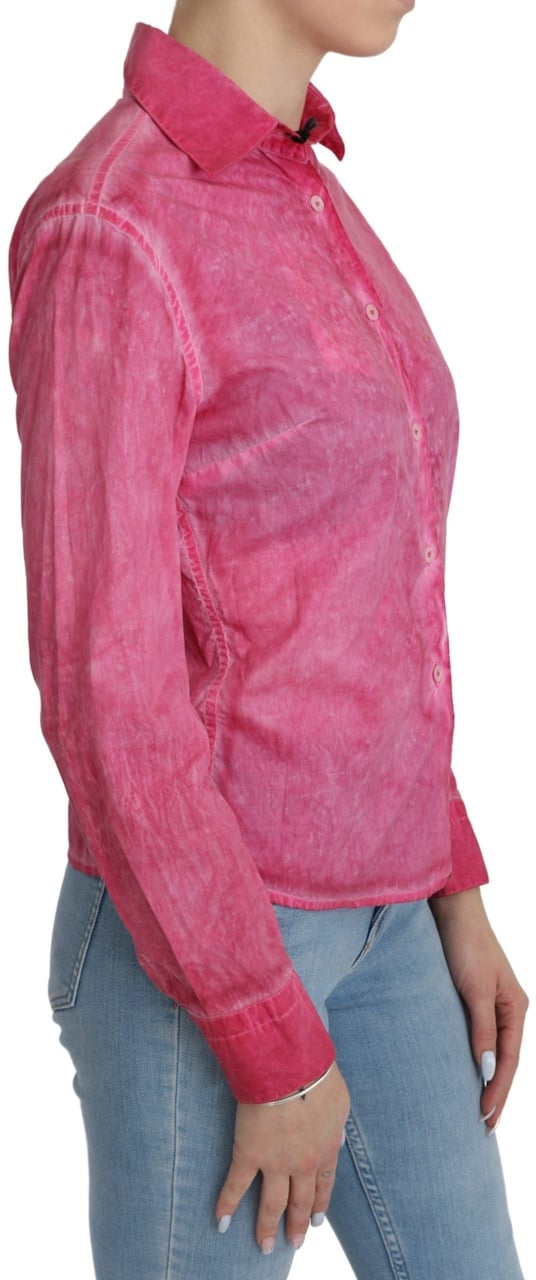 Ermanno Scervino Pink Collared Long Sleeve Shirt Blouse Top Roze
