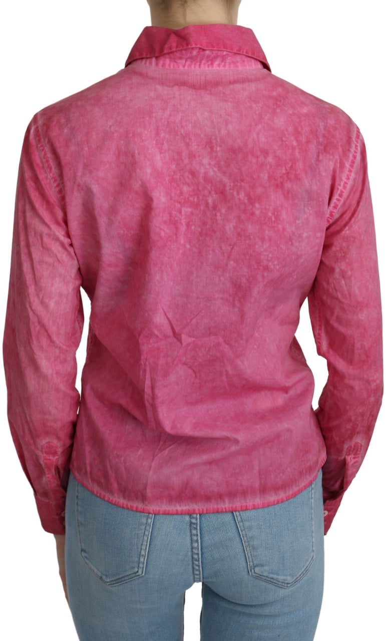 Ermanno Scervino Pink Collared Long Sleeve Shirt Blouse Top Roze