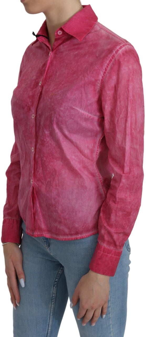 Ermanno Scervino Pink Collared Long Sleeve Shirt Blouse Top Roze