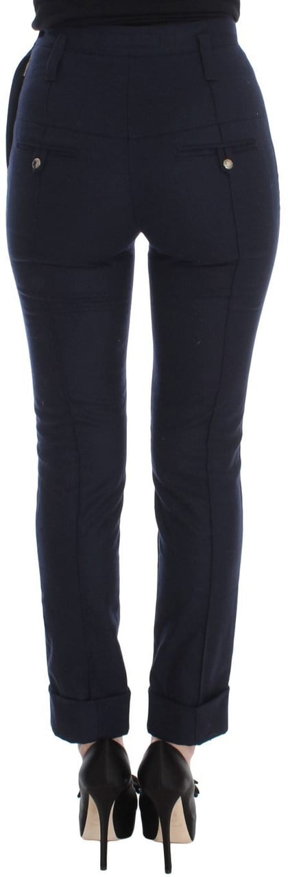 Ermanno Scervino Blue Virgin Wool Slim Fit Casual Pants Blauw
