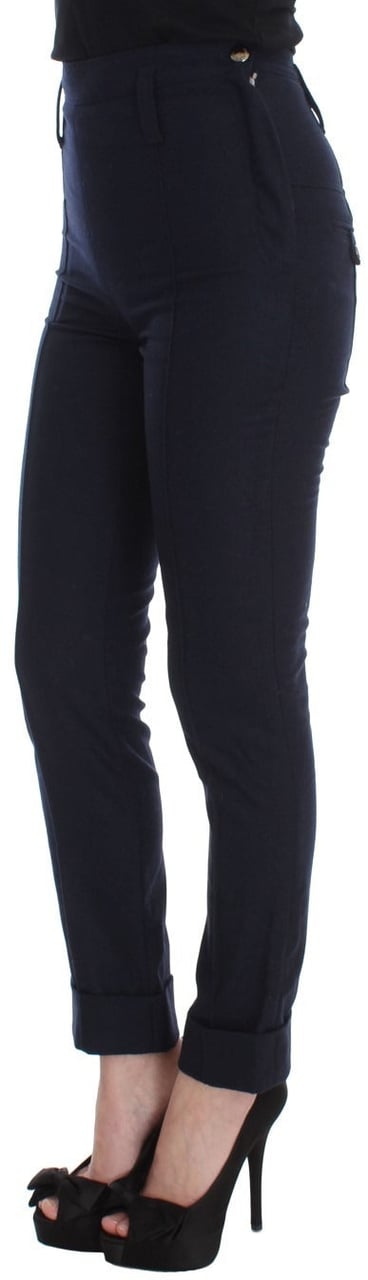 Ermanno Scervino Blue Virgin Wool Slim Fit Casual Pants Blauw