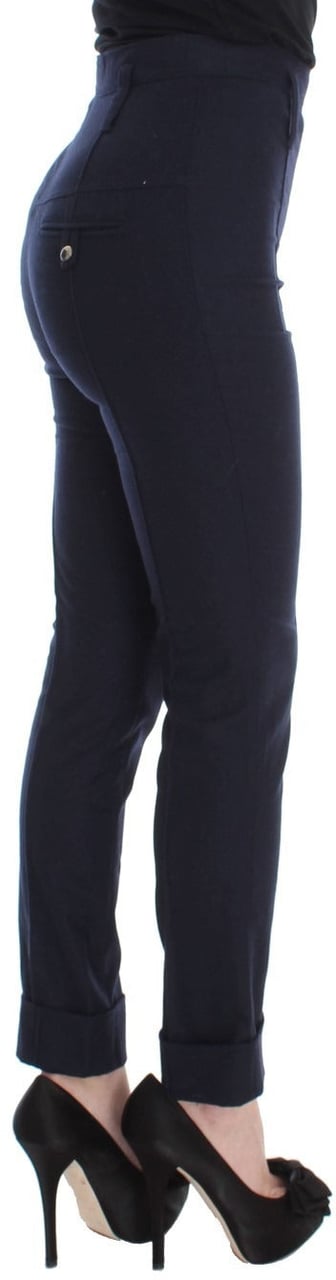 Ermanno Scervino Blue Virgin Wool Slim Fit Casual Pants Blauw